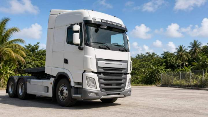 Camion poids lourd et documents de formation permis C ou CE, ambiance professionnelle aux Abymes, sans personne identifiable.
